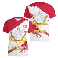 Jewish Festival Poland Women V-Neck T-Shirt Polska Eagle Star Of David