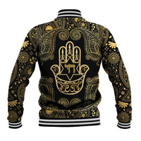 Jewish Hamsa Chai Baseball Jacket Gold Paisley Pattern