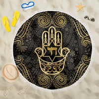 Jewish Hamsa Chai Beach Blanket Gold Paisley Pattern