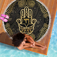 Jewish Hamsa Chai Beach Blanket Gold Paisley Pattern