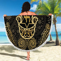 Jewish Hamsa Chai Beach Blanket Gold Paisley Pattern