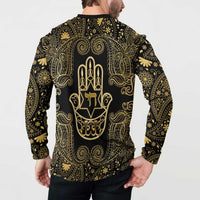 Jewish Hamsa Chai Button Sweatshirt Gold Paisley Pattern