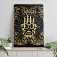 Jewish Hamsa Chai Canvas Wall Art Gold Paisley Pattern