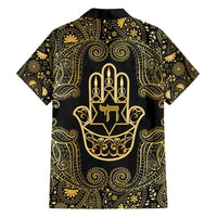 Jewish Hamsa Chai Family Matching Off Shoulder Short Dress and Hawaiian Shirt Gold Paisley Pattern