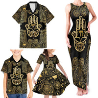 Jewish Hamsa Chai Family Matching Tank Maxi Dress and Hawaiian Shirt Gold Paisley Pattern