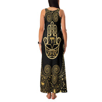 Jewish Hamsa Chai Family Matching Tank Maxi Dress and Hawaiian Shirt Gold Paisley Pattern