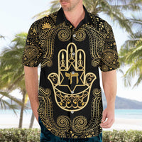 Jewish Hamsa Chai Hawaiian Shirt Gold Paisley Pattern