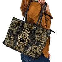 Jewish Hamsa Chai Leather Tote Bag Gold Paisley Pattern