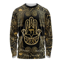 Jewish Hamsa Chai Long Sleeve Shirt Gold Paisley Pattern