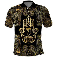 Jewish Hamsa Chai Polo Shirt Gold Paisley Pattern