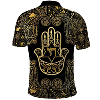 Jewish Hamsa Chai Polo Shirt Gold Paisley Pattern