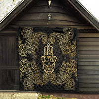 Jewish Hamsa Chai Quilt Gold Paisley Pattern