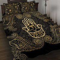 Jewish Hamsa Chai Quilt Bed Set Gold Paisley Pattern