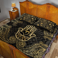 Jewish Hamsa Chai Quilt Bed Set Gold Paisley Pattern