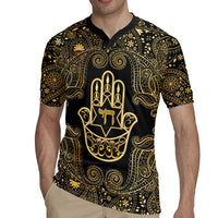 Jewish Hamsa Chai Rugby Jersey Gold Paisley Pattern