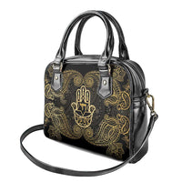 Jewish Hamsa Chai Shoulder Handbag Gold Paisley Pattern