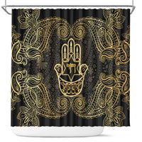 Jewish Hamsa Chai Shower Curtain Gold Paisley Pattern
