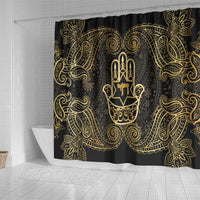 Jewish Hamsa Chai Shower Curtain Gold Paisley Pattern