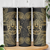 Jewish Hamsa Chai Skinny Tumbler Gold Paisley Pattern