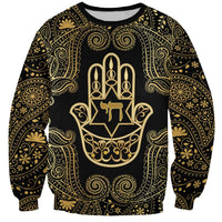 Jewish Hamsa Chai Sweatshirt Gold Paisley Pattern
