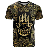 Jewish Hamsa Chai T Shirt Gold Paisley Pattern
