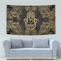 Jewish Hamsa Chai Tapestry Gold Paisley Pattern