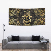 Jewish Hamsa Chai Tapestry Gold Paisley Pattern
