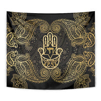 Jewish Hamsa Chai Tapestry Gold Paisley Pattern