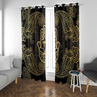 Jewish Hamsa Chai Window Curtain Gold Paisley Pattern