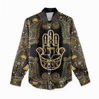 Jewish Hamsa Chai Women Casual Shirt Gold Paisley Pattern