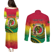 Personalised Vanuatu Couples Matching Puletasi Dress and Long Sleeve Button Shirts Yumi 43 Hapi Independens Dei - Wonder Print Shop