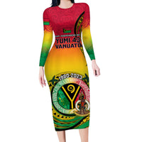 Personalised Vanuatu Long Sleeve Bodycon Dress Yumi 43 Hapi Independens Dei - Wonder Print Shop