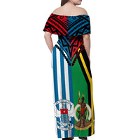 Vanuatu And West Papua Off Shoulder Maxi Dress Coat Of Arms Mix Flag Style - Wonder Print Shop