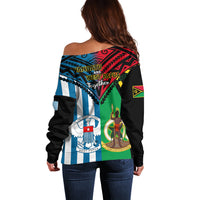 Vanuatu And West Papua Off Shoulder Sweater Coat Of Arms Mix Flag Style - Wonder Print Shop