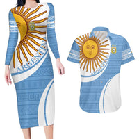 Custom Argentina Football Couples Matching Long Sleeve Bodycon Dress and Hawaiian Shirt Vamos La Albiceleste - Sky Blue Version - Wonder Print Shop