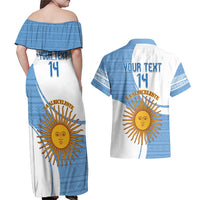 Custom Argentina Football Couples Matching Off Shoulder Maxi Dress and Hawaiian Shirt Vamos La Albiceleste - Sky Blue Version - Wonder Print Shop