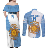 Custom Argentina Football Couples Matching Off Shoulder Maxi Dress and Long Sleeve Button Shirt Vamos La Albiceleste - Sky Blue Version - Wonder Print Shop