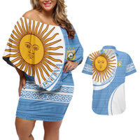 Custom Argentina Football Couples Matching Off Shoulder Short Dress and Hawaiian Shirt Vamos La Albiceleste - Sky Blue Version - Wonder Print Shop