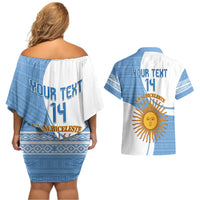 Custom Argentina Football Couples Matching Off Shoulder Short Dress and Hawaiian Shirt Vamos La Albiceleste - Sky Blue Version - Wonder Print Shop