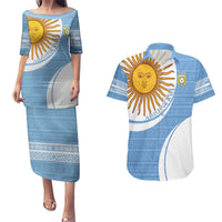 Custom Argentina Football Couples Matching Puletasi and Hawaiian Shirt Vamos La Albiceleste - Sky Blue Version - Wonder Print Shop