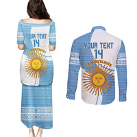 Custom Argentina Football Couples Matching Puletasi and Long Sleeve Button Shirt Vamos La Albiceleste - Sky Blue Version - Wonder Print Shop