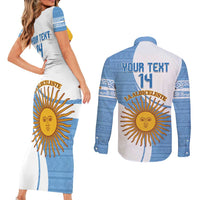 Custom Argentina Football Couples Matching Short Sleeve Bodycon Dress and Long Sleeve Button Shirt Vamos La Albiceleste - Sky Blue Version - Wonder Print Shop