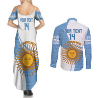 Custom Argentina Football Couples Matching Summer Maxi Dress and Long Sleeve Button Shirt Vamos La Albiceleste - Sky Blue Version - Wonder Print Shop