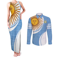 Custom Argentina Football Couples Matching Tank Maxi Dress and Long Sleeve Button Shirt Vamos La Albiceleste - Sky Blue Version - Wonder Print Shop