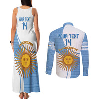 Custom Argentina Football Couples Matching Tank Maxi Dress and Long Sleeve Button Shirt Vamos La Albiceleste - Sky Blue Version - Wonder Print Shop