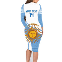 Custom Argentina Football Family Matching Long Sleeve Bodycon Dress and Hawaiian Shirt Vamos La Albiceleste - Sky Blue Version - Wonder Print Shop
