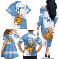 Custom Argentina Football Family Matching Off The Shoulder Long Sleeve Dress and Hawaiian Shirt Vamos La Albiceleste - Sky Blue Version - Wonder Print Shop