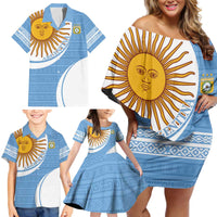 Custom Argentina Football Family Matching Off Shoulder Short Dress and Hawaiian Shirt Vamos La Albiceleste - Sky Blue Version - Wonder Print Shop
