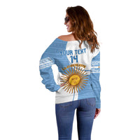 Custom Argentina Football Off Shoulder Sweater Vamos La Albiceleste - Sky Blue Version - Wonder Print Shop