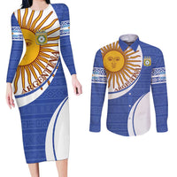 Custom Argentina Football Couples Matching Long Sleeve Bodycon Dress and Long Sleeve Button Shirt Vamos La Albiceleste - Navy Blue Version - Wonder Print Shop